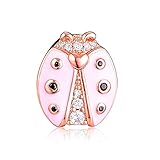COOLTASTE 2019 Federrosen-Reflexionen, rosa Marienkäfer, Clip-Perle aus 925er Silber, passend für original Pandora-Armbänder, Charm, Modeschmuck