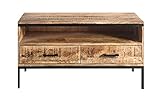 SAM Lowboard Arta 3 by Wolf Möbel, Mangoholz massiv, TV-Board mit 2 Schubladen & einem offenen Fach, Metallelemente & -Griffe, 100 x 50 x 40