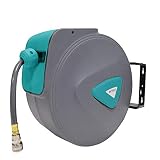 Aufun 20m Druckluftschlauch mit PVC - Schlauchtrommel Automatik Druckluft 1/4' Anschluss, 180° Schwenkbar Wand-Schlauchbox mit Wandhalterung, Druckluftschlauchtrommel (Grau)