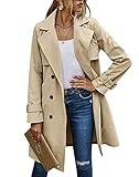 Loalirando Damen Trenchcoat Zweireiher Langer Mantel Klassische Herbst Frühling Jacke Winddichter Mantel (Khaki, M)