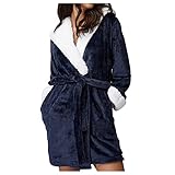 Darringls Bademantel Damen mit kapuze Flauschig Baumwolle Frottee Lang Sauna Sarong Morgenrock Morgenmantel Hausmantel Saunamantel Frotteemantel Robe Negligee Saunak