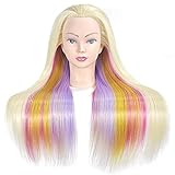 Feixunfan Haar Trainingskopf Mannequin-Trainingskopf Mit Langen Dicken Haaren Kosmetik Mannequin-Puppenkopf für Flechten Steigern (Farbe : Multi-Colored, Size : 26 inch)