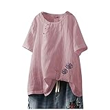 Fishoney Damen Plus Size Sommer T-Shirt Rundhals Kurzarm Bestickt Löwenzahn Druck Lose Top Casual Mode Home Outdoor Sportswear, rose, XXL