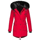 Darringls Winter Jacke Damen Winterjacke Warm Gefüttert Windbreakers Outdoor Parkas Mittlere Länge Softshelljacke Große Größen Kapuzenjacke Casual Übergangsjacke Elegant M