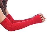 RosinKing Frauen Lange Armstulpen Winter Strickhandschuhe Fingerlose Hand Häkeln Daumenloch Warme Fäustlinge Gestrickt - Rot - Einheitsgröß