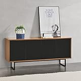 [en.casa] Sideboard Mariestad 120x30x55 cm Push-to-Open Schranktüren Metallgestell Dunkler Holzton/Schw