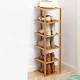 TIYKI 6 Stufen Bambus Schuhe Racks,6 Paare Schuh Aufbewahrungsschrank,Schmales Schuhregal,Platzsparender Einstieg Vertikaler Schuhständer-Holzfarbe 27x25x91cm(11x10x36inch)