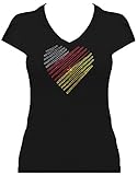 Premium WM Shirt Germany Herz in Strass Deutschland Damen Fussball Fan Shirt WM statt Trikot 2018, T-Shirt, Grösse XL, schw