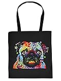 Mops-Spaß/Fun-Tasche/Stofftasche/Beutel Neon-Druck: Pug - tolles Geschenk