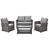 SVITA Roma Polyrattan Lounge Rattan Garten Möbel Set mit Sofa und Sessel Gartenlounge Essgruppe mit Tisch G