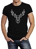 Neverless Herren T-Shirt Hirsch Polygon Geweih Geometrisch Formen Slim Fit schwarz S