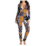 Damen-Overall mit langen Ärmeln, für Damen, mit Halloween-Muster, funktioneller Schlafanzug für Erwachsene, leicht und bequem, 01#blau, 54