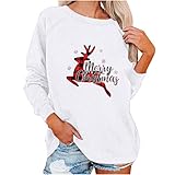 Damen Weihnachts Pullover Lange Ärmel Sweatshirt Christmas T-Shirt Elch Briefdruck Oberteile Casual Mode Bluse Tops Herbst Winter Langarmshirt Oversized Sweater Tops Lockere L