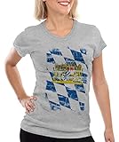 Bayern Vintage Flagge Damen T-Shirt München Oktoberfest Fussball FC, Farbe:Grau meliert, Größe:XL