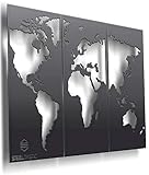 SteelTastic® Wandbild WELTKARTE aus 2 mm Stahlblech - 3-teilig - 120 x 80 cm - Kunstdrucke und Leinwandbilder hat Jeder, Sie haben SteelTastic - Premium Q