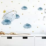 WandSticker4U®- XL Wandsticker MOND MIT GESICHT I Wandbild: 120 x 56 cm I Baby Wandtattoo Kinder-zimmer Schlafzimmer Wolken Sterne Nacht Prinzessin I Wand Aufkleber für Mädchen & Junge Dek