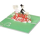 Liebevolle Hochzeitskarte Just Married - 3D Pop-Up Karte mit verliebtem Paar auf Fahrrad für Glückwünsche & Gratulation zur Hochzeit – hochwertige Glückwunschkarte als Hochzeitsgeschenk