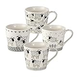 SPOTTED DOG GIFT COMPANY Tassen Set 4, Tier Kaffeetassen Kaffeebecher Teetassen Keramik mit Schaf-Motiv, Schaf Geschenk für Tierliebhaber Schafliebhab