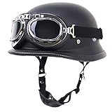 Retro Oldtimer Halbschale Jet-Helm Motorrad-Helm Brain-Cap Roller-Helm Motorrad-Helm Scooter-Helm Chopper Mofa Roller Helm ECE/DOT Zertifizierung Mit Built-in Visier A,L=59~60