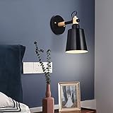 JHYPVII Wandlampe Wandleuchte Holz Leselampe Nachttischlampe, Schwarz Modern Innen Wandlicht für Schlafzimmer Wohnzimmer Restaurant Flur, Fassung: E27 (Ohne Leuchtmittel)