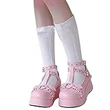 Loozykit Damen Plattform Schuhe Retro Schnallenriemen Lolita Prinzessin Schuhe Knöchelriemen Schuhe Frauen Halbschuhe Rutschfest Bequeme Mokassins (Rosa，39)