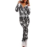 Crazy AgeKscheliger Jumpsuit Sweat Overall Ganzkörperanzug mit Renntier- Eiskristalle Motive CA-J-603 Relaxen Chillen (Schwarz/Weiß, XS)