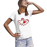 LOSSLO Pärchen Tshirt Damen und Herren Kurzarm rot Herz Drucke Couple Shirts Pärchen T-Shirts für Paar Shirts Partnerlook T Shirt,Couple T-Shirt Partner-Geschenk