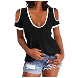 Ur_Ben Damen Bluse Kurzarm Schulterfrei Sexy Sommer T-Shirt Oberteil Und Rundhal Slim Solid Color Lange Shirts Freizeit Tops Frauen(Schwarz,M)