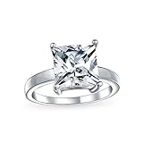 Einfache 3Ct Quadrat Brillante Prinzessin Geschnitten AAA Cz Solitär Verlobungsring Dünne Band 925 Sterling Silber Für F