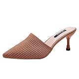 ZZRINIMD Damen Square Open Toe Heels Slip On Sandalen Stiletto Sommerschuhe Sexy Stiletto High Heels für Frauen, Ferse Hausschuhe Gestrickter Stretchstoff Offene Spitze Dicke S
