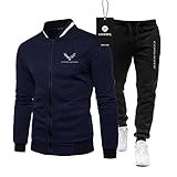LOUKCUILUN Herren Sportanzug Pullover + Jogginghose Zweiteiliger Anzug COR-Vette lässiger Jogginganzug Karierter Pullover Sport/B / 3XL