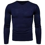 Segindy Herren Pullover Mode Einfarbig V-Ausschnitt Pullover Langarm Slim Fit Alltag Bequem Trend Allgleiches Lässiger Pullover XL