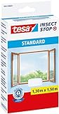 tesa Insect Stop STANDARD Fliegengitter für Fenster - Insektenschutz zuschneidbar - Mückenschutz ohne Bohren - 1 x Fliegen Netz weiß - 130 cm x 150