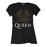 Queen Damen Crest Schwarz Tailliertes T-Shirt: XX Larg