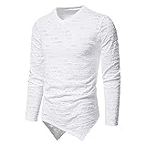 XDJSD Herren Pullover Herren Rundhals Sweatshirt Stretch Fitness Langarm T-Shirt Zerrissener Punk Style V-Ausschnitt Langarm Bottoming T-Shirt Bottoming S