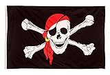 Aricona Piratenflagge - Fahne mit Totenkopfdesign mit Messing-Ösen - 90 x 150 cm - Wetterfeste Fahnen für Fahnenmast - 100% Poly