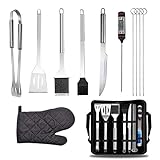 LUOWAN Grillbesteck, Grillzubehör Grillset 12 PCS Grill Zubehör BBQ Edelstahl Grillkoffer Grillbesteck Set mit Grillzange + Grillthermometer, Grillwerkzeug für Geschenk für Männer Geschenk