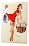 LEotiE SINCE 2004 Waschmaschine Korb Wäsche Blechschild 20x30 cm Metallschild Schild Wanddeko Deko Dekoration Retro Werbung Pinup G