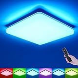 LED Deckenleuchte Dimmbar RGB Farbwechsel, 18W 1800LM LED Deckenleuchte Dimmbar mit Fernbedienung, IP54 Wasserfeste LED Leuchte für Wohnzimmerlampe Schlafzimmerlampe Kinderzimmerlampe Badlamp Φ22