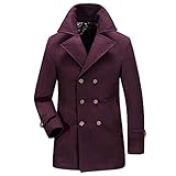 BININBOX Herren Parka Mantel Winter Trench Wool Mantel Oberbekleidung (Rot, S)