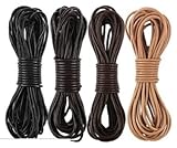 Nyphgo Lederschnur Rund Echtes Lederband Lederbänder 2MM für Schmuckherstellung Armbänder Craft Twine Halskette Armband Kit(4 Stück)