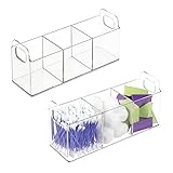 mDesign 2er-Set Kosmetik Organizer mit Griffen – Badablage mit 3 Fächern für Make-up, Pflegeartikel und Verbandsmaterial – kleine Medikamentenbox aus BPA-freiem Kunststoff – durchsichtig