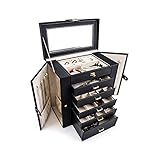 MENGGE High-End-Sechs-Schicht-Schmuckschatulle Großkapazität Leder Armband Halskette Schmuck Organizer, für Damenschmuck Aufbewahrungsbox (Color : Agate Black)