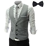 YaoDgFa Herren Weste Anzug + Fliege Smoking Sakko Anzugweste Herrenweste Herrenanzug slim fit Hochzeit feierlich Elegant, Grau, XXL