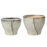 Set aus 2 Vintage-Keramik-Pflanzentöpfe, runde glasierte Blumentöpfe für den Innen- und Außenbereich, Wohnkultur für Kaktus-Sukkulenten-Orchideen (5 '/6')