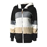 Dorjuli Plüsch Jacken Für Damen: Reißverschluss Cardigan Streifen Weich Teddy-Fleece Winterjacke Flauschjacke Übergangsjacke mit Taschen Herbst & Winter Parka Mantel Reißverschluss Jack