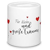 Tassendruck Spardose mit Motiv - Für kleine und große Träume - Geschenk für Frauen, Männer, zur Einschulung, Konfirmation, Hochzeit, Geldgeschenk - Hochwertige Keramik