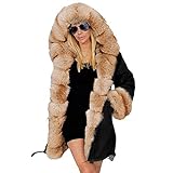 ღLILICATღ Frauen Faux-Fur Offene Front Mantel Verdicken Warme Wintermantel Kapuze Parka Mantel Lange Jacke Outwear Kleidung