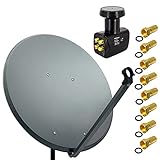PremiumX Satelliten-Komplettanlage 100cm Satellitenschüssel Aluminium Anthrazit Antenne Quad LNB 8X F-Stecker, SAT bis 4 T