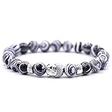 Bracelet Perle Bouddhist Perlen Budhist Armband - Chakra Perlen Armband und Boudha Kopf für Fru und Mann - Weiß/Schw